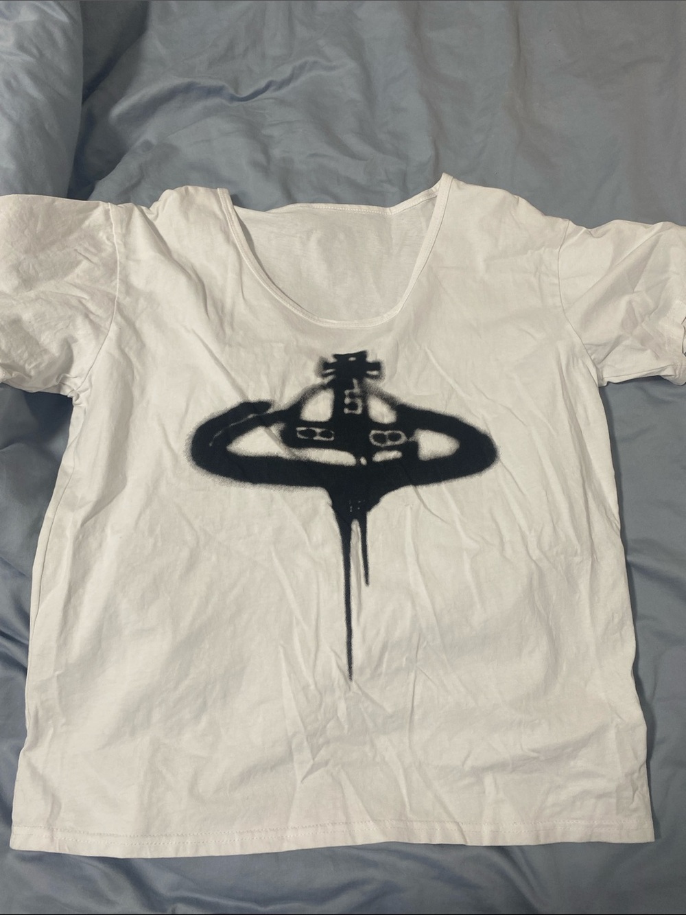 White Graphic Tee with Black Abstract Logo